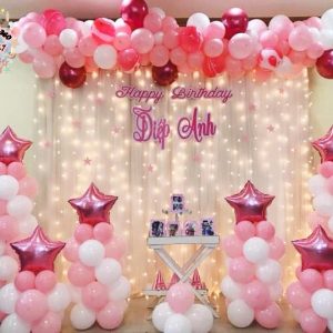 Trang trí sinh nhật cho bé tone hồng mẫu 127